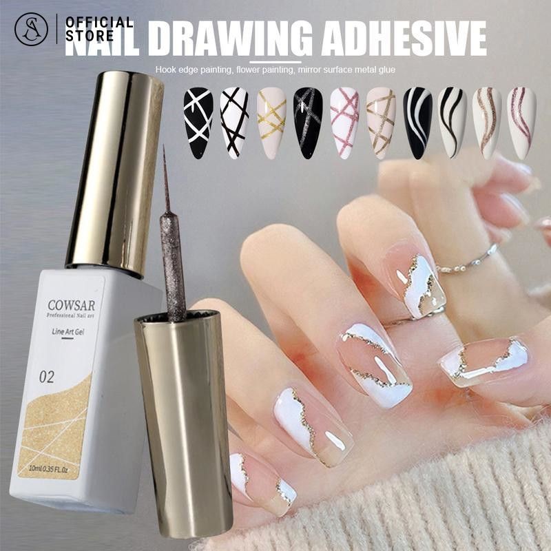 สีเจล liner gel กาวลวดดึงความหนาแน่นสูง เจลยาทาเล็บทําเล็บพิเศษ จิตรกรรม กระพริบทองและเงินสีดําและสีขาวดึงลวดกาวแพลตตินั่ม