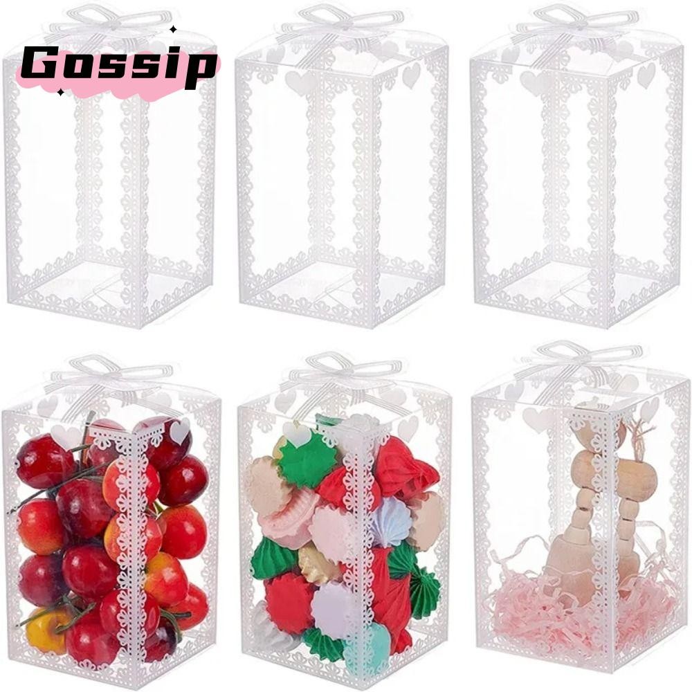 GOSSIP 10 ชิ้นพิมพ์กล่อง PVC,หลายขนาดกล่องบรรจุ PVC แบบใช้ซ้ําได้,กล่องของขวัญโปร่งใสงานแต่งงาน