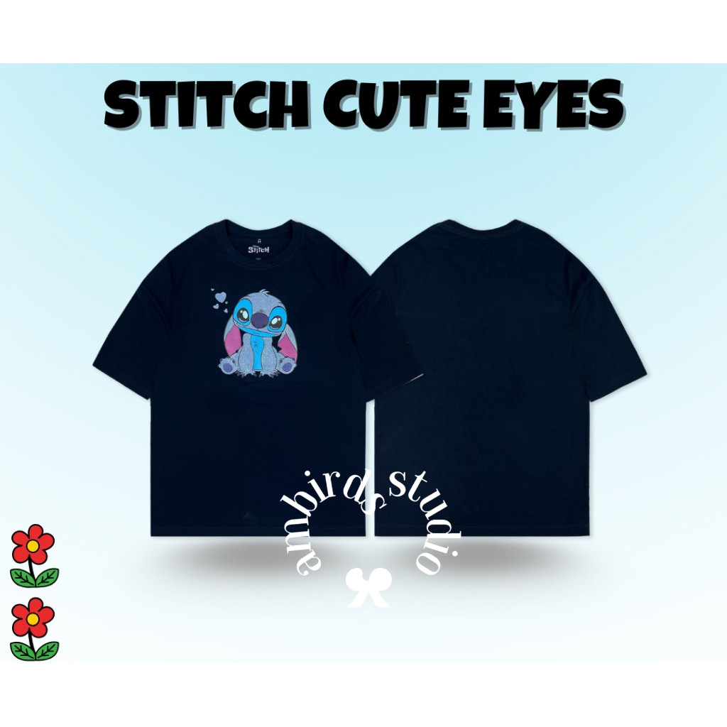Ambirds & Pick Me Up เสื้อยืดพิมพ์ลาย Stitch Cute Eyes สีกรม  Disney