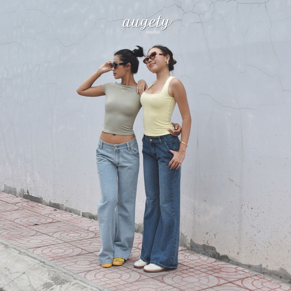 Augety Studio CICI JEANS กางเกงยีนส์ขาบาน Low-Rise