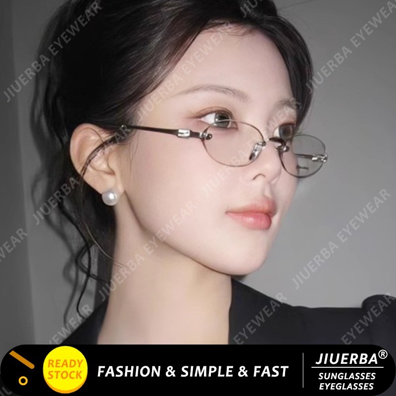 (JIUERBA) แว่นตาไร้กรอบโลหะโฟโตโครมิกแฟชั่นเกาหลี Retro รอบแว่นตาป้องกันแสงสีฟ้า