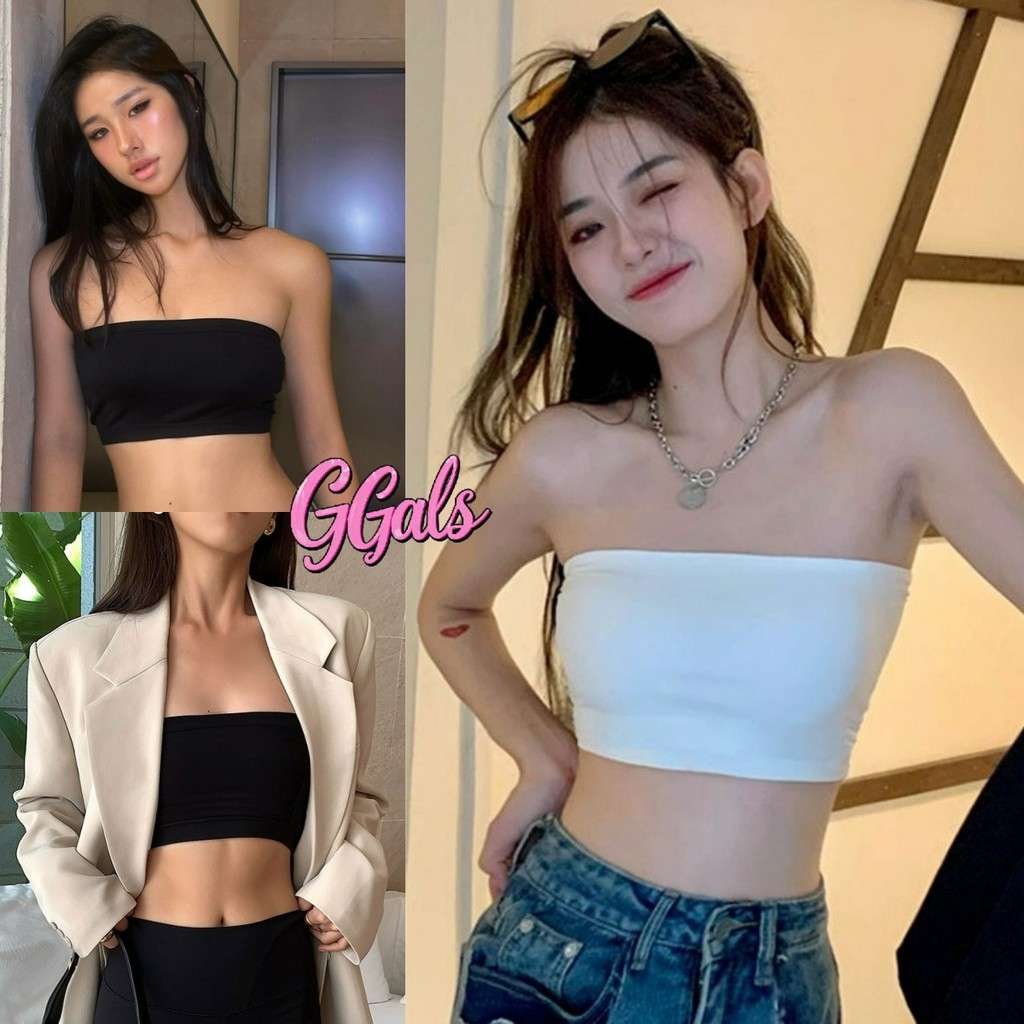 💐GGals💐เสื้อเกาะอก เข้ารูป ปาดไหล่ ผ้ายืด เสื้อครอป สีพื้น เข้ากับทุกการแต่งกาย ใส่สบาย ระบายอากาศ
