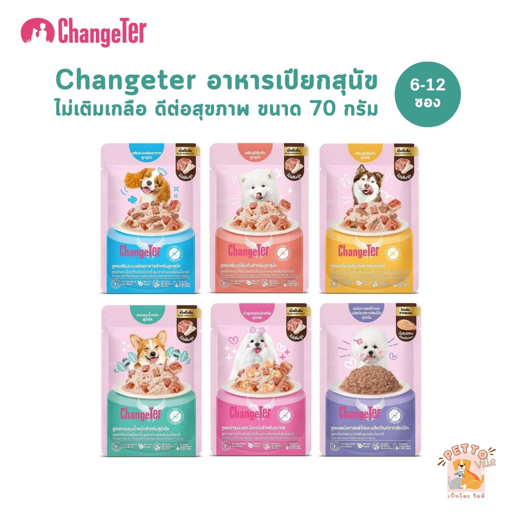 Changeter Marble Beef [6-12 ซอง] อาหารเปียกสุนัข ไม่ทำร้ายไต ไม่เติมเกลือ เพื่อสุขภาพ ขนาด 70 กรัม