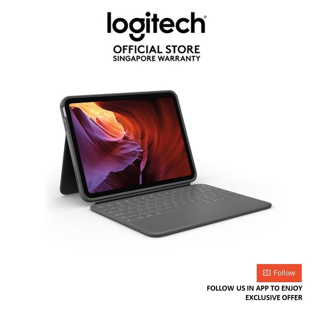 Logitech Rugged Folio Ultraprotective คีย์บอร์ดพร้อมขั้วต่ออัจฉริยะสําหรับ iPad A3355 A3356 A2757 A2