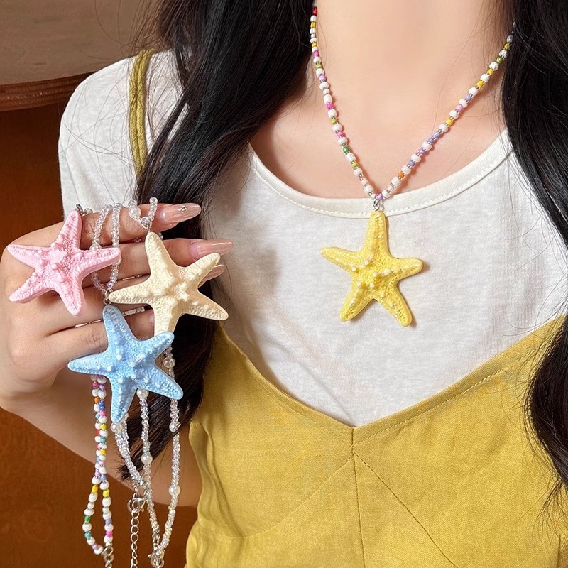 necklace fashion สร้อยคอพร้อมจี้ รูปปลาดาว สไตล์เกาหลี เครื่องประดับแฟชั่นผู้หญิง ลูกปัด