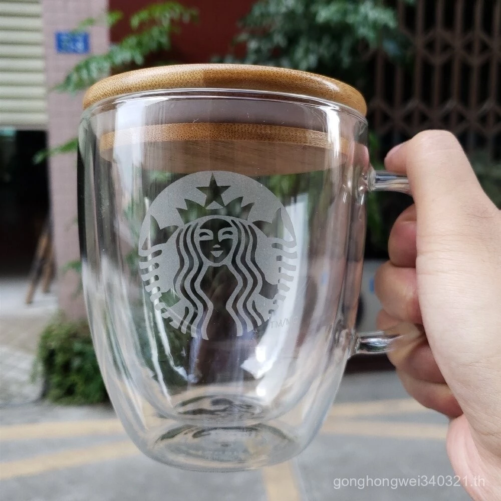 Starbucks Coffee Glass Mug Bamboo Lid Double Walled 350ml/450ml thumbnail 6