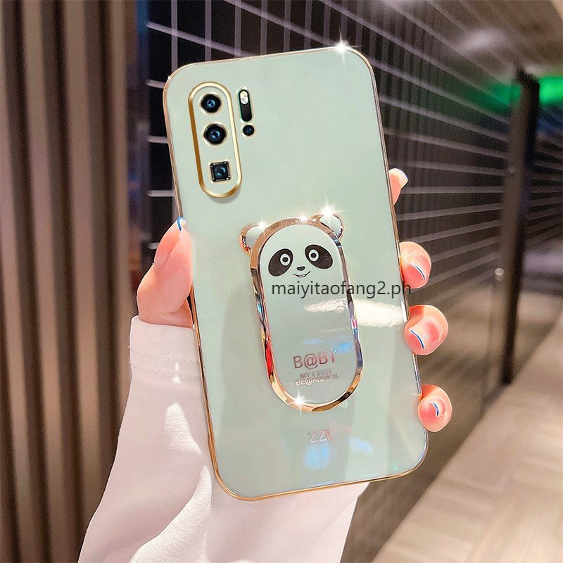 Huawei P20 Pro P30 Pro P30 Lite P20 Lite Cartoo ขาตั้งหมีน่ารัก 6D หรูหรา Fine Hole กล้อง Ultra-thin Plating Case