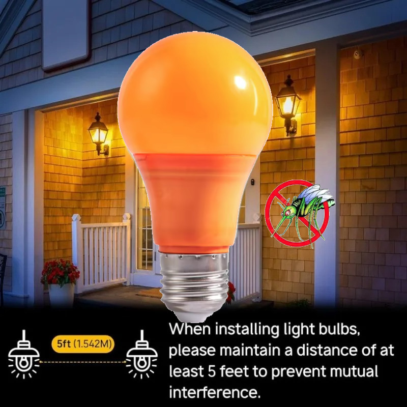 1/2PCS หลอดไฟ LED 9W สีเหลือง Amber A60 สําหรับห้องนอน Porch ตกแต่งห้องโถง