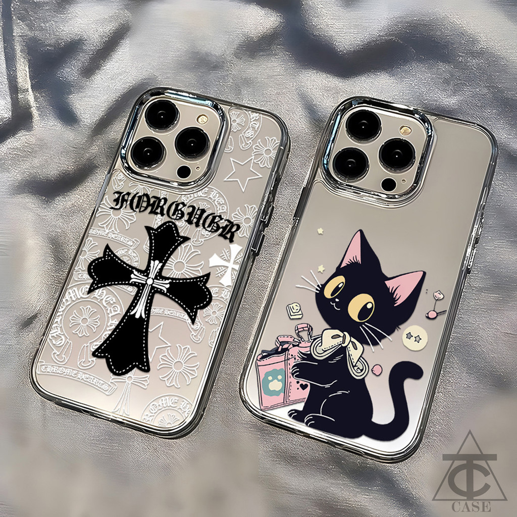 เคส TPU ใสชุบไฟฟ้าสุดหรู Samsung A56 5g A06 A16 A55 A54 A36 A15 A12 A26 A05 A22 A73 S22 S23 S24 S25 Ultra ลายแมวดำน่ารัก