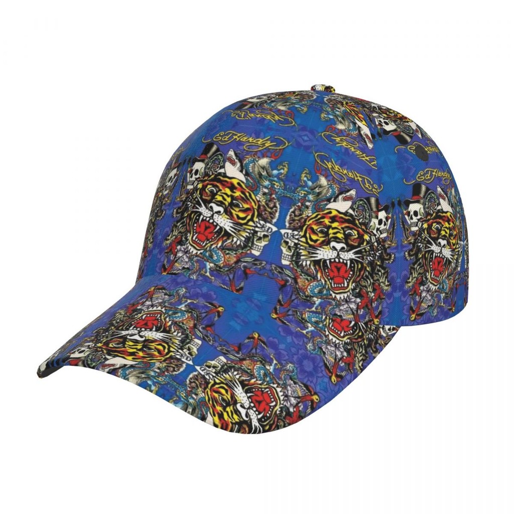 Ed Hardy (6) แฟชั่นโค้ง Brim เบสบอลหมวก Casual Street Dance หมวก All-Match Unisex Sun หมวกเต็มกรอบพิ
