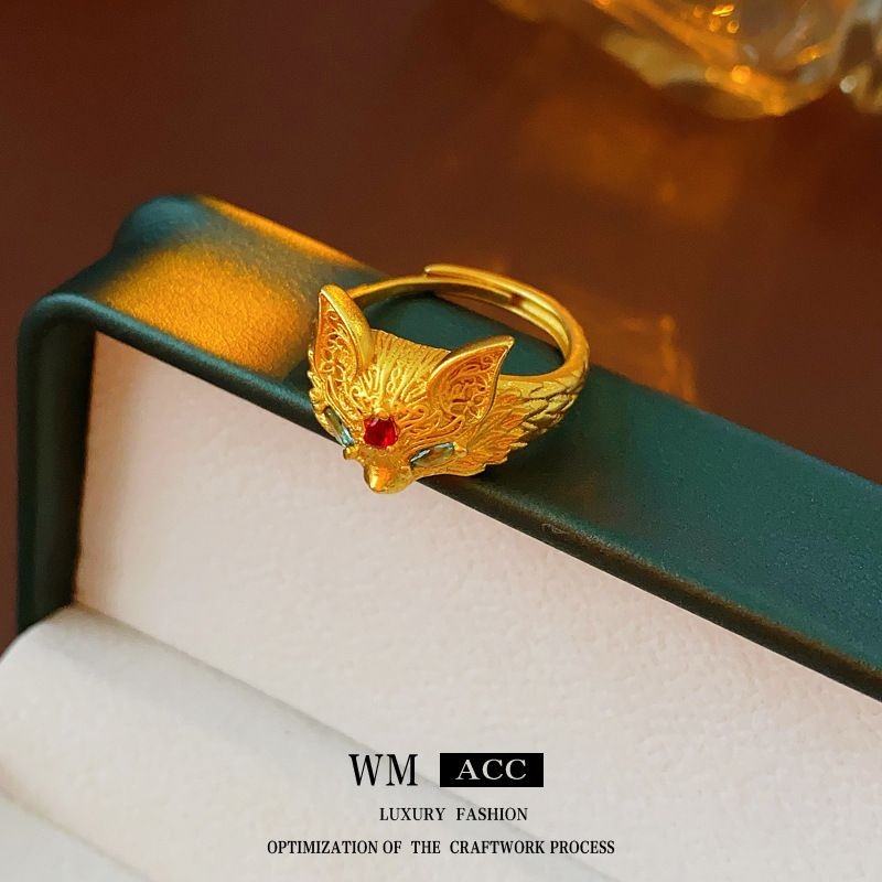 ใหม่สไตล์จีน Fox เปิดแหวนแห่งชาติอินเทรนด์ Niche Index Finger แหวนหรูหรา High-End Design ประณีต All-