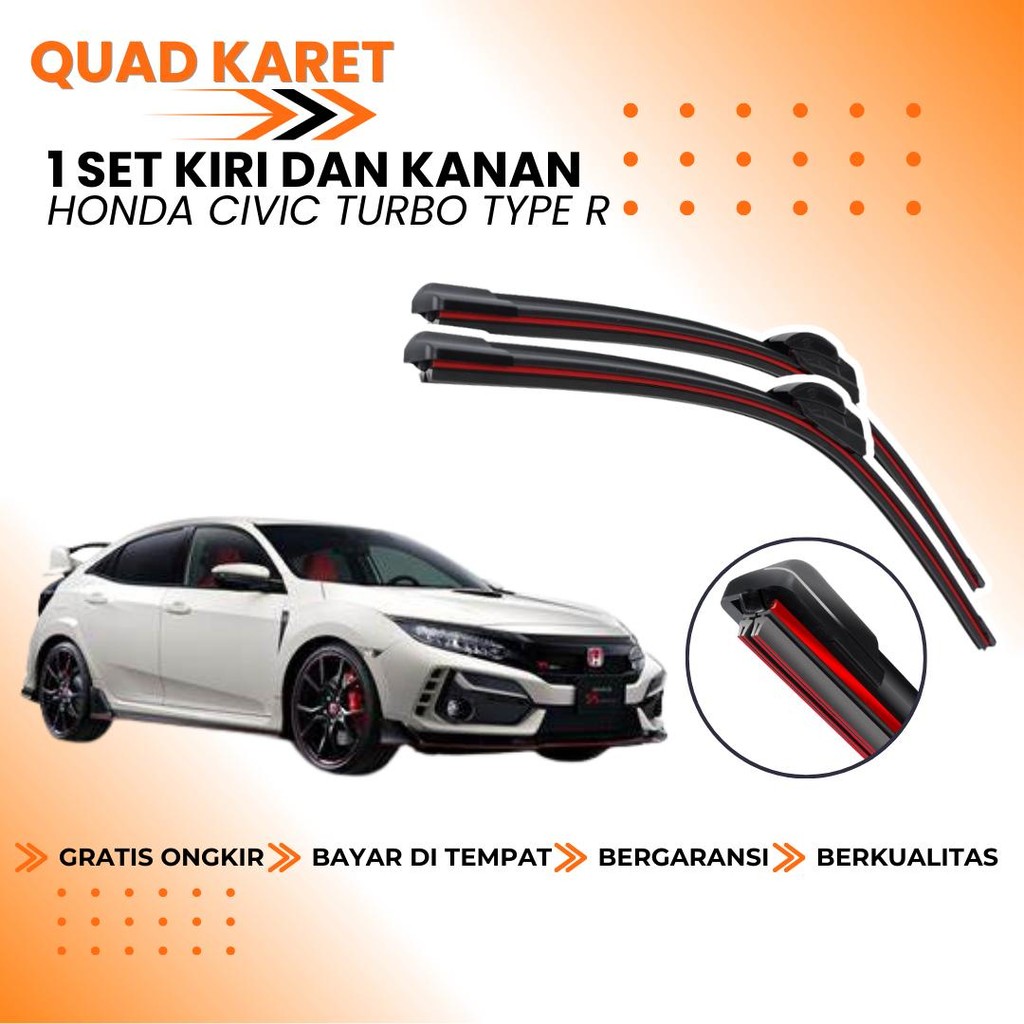 ที่ปัดน้ําฝนยาง Quad 4 Honda Civic Turbo Type R Frameless Quad Blade รุ่นยาง 1 ชุดซ้ายและขวาไม่มีกรอ