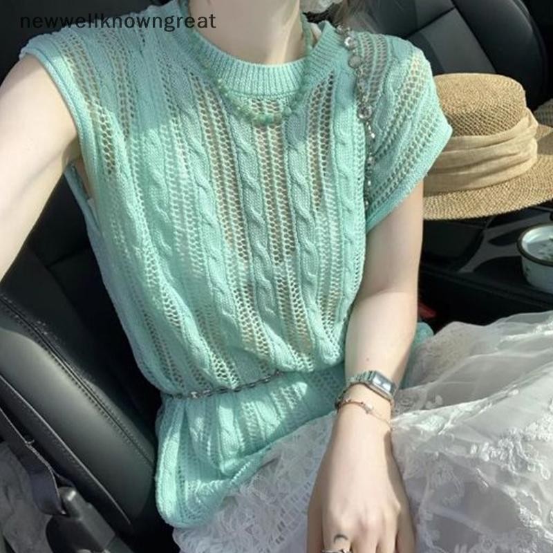 ใหม่wellknowngreat รอบคอ Hollow Casual แขนสั้นรอบคอถักเสื้อกันหนาวเสื้อยืดผู้หญิง CAD