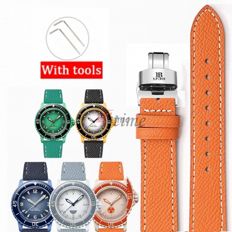 สายนาฬิกาข้อมือ สายหนังวัวแท้ 22 มม. สําหรับ Blancpain X S-Watch Joint Branding Fifty Fathoms Collection