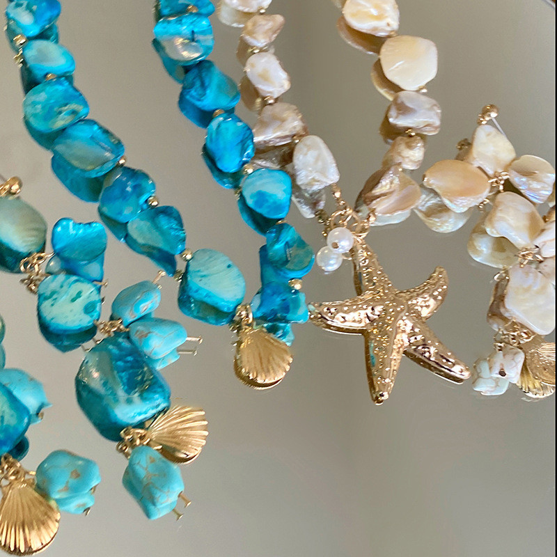 ✨เปลือกปลาดาวสังข์สร้อยคอชายหาดริมทะเลสไตล์ปลอมอารมณ์กระดูกไหปลาร้าโซ่ซอกแฟชั่นทุกการแข่งขันสร้อยคอ 