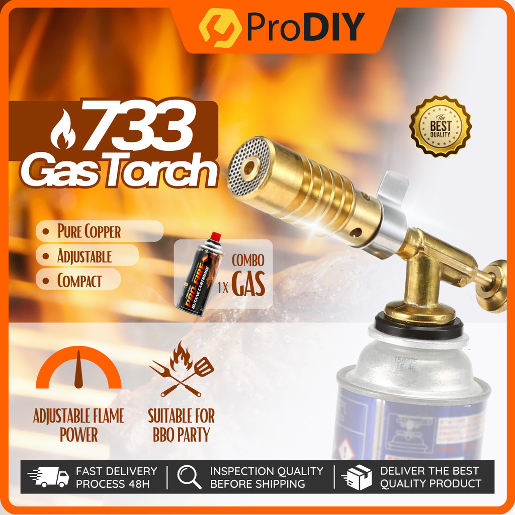 Adjustable Fire Power Gas Torch 733 Copper Flame Gun with Butane Gas Burner For BBQ Welding Outdoor 