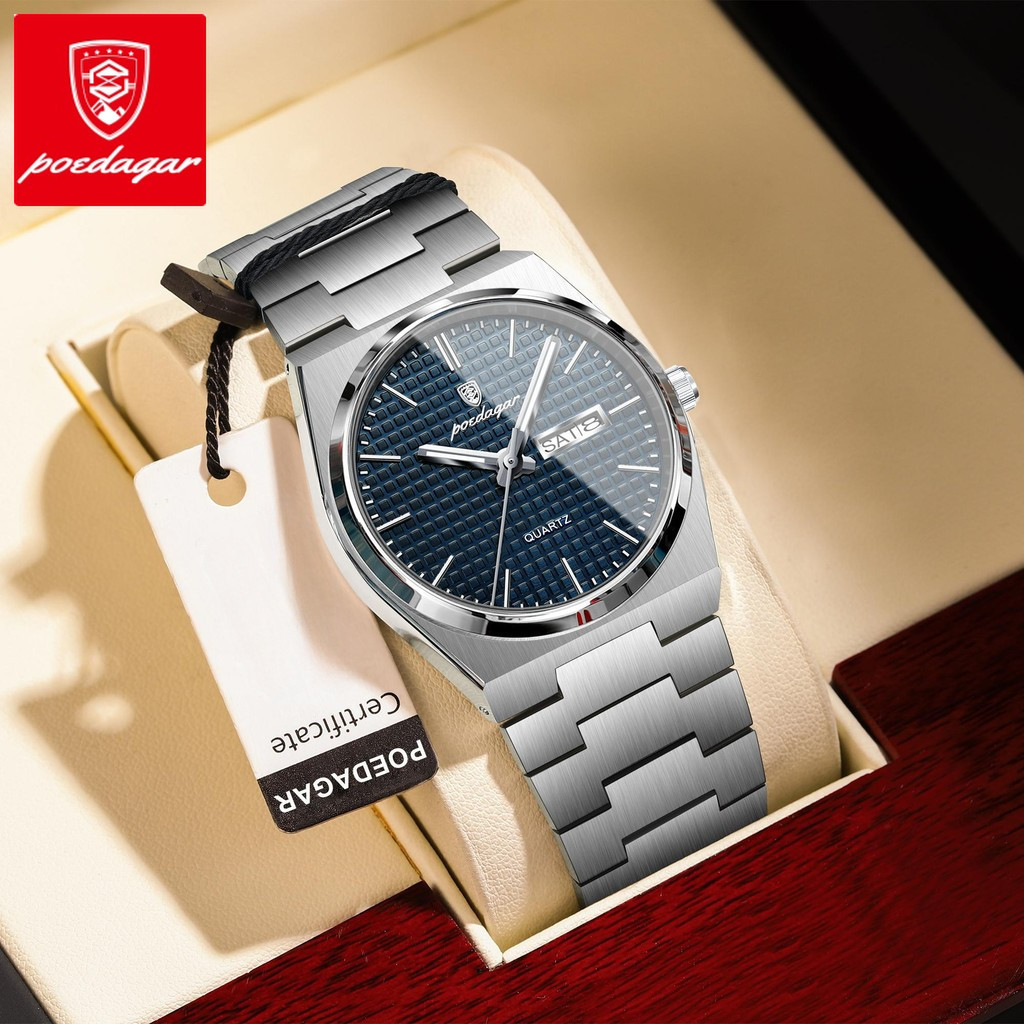 หอก หรูหราและเรียบง่ายธุรกิจสแตนเลสควอตซ์สบายปฏิทินคู่นาฬิกาผู้ชาย