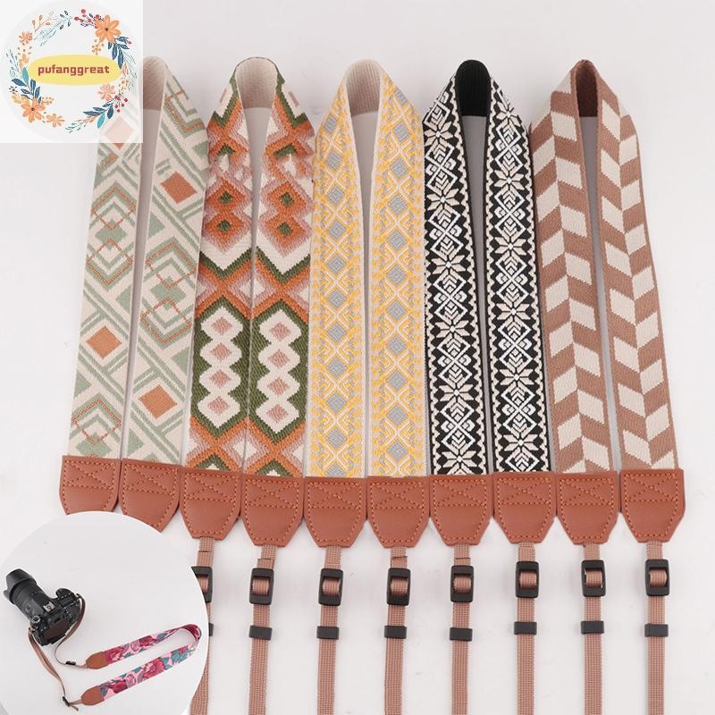Pufanggreat ใหม่สีสัน Vintage Hippie สไตล์กล้องคอสายคล้องไหล่เข็มขัดผ้าฝ้ายสําหรับสําหรับกล้อง Slr TH