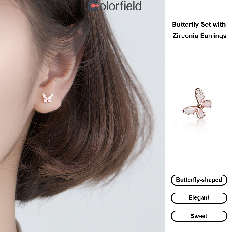 Colorfield ผีเสื้อ, Inlaid, Zircon, ต่างหู, น่ารัก, ต่างหู, ง่าย, ต่างหู, ผู้หญิง-COD