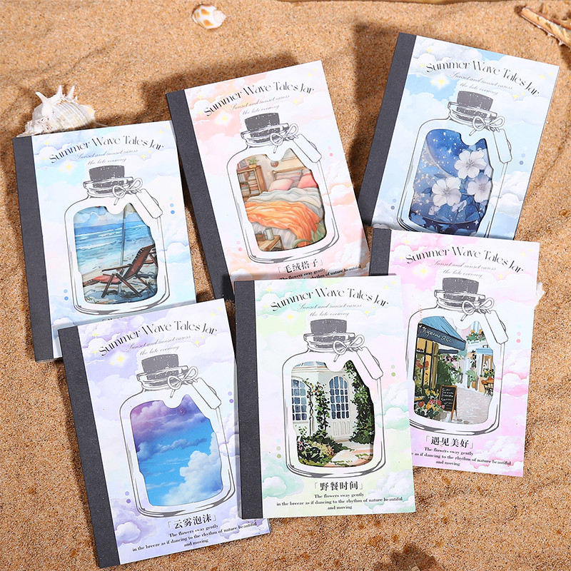 Journal GO 20pcs ฤดูร้อน Wave Tales Jar Vintage ขวดสวน Moon PET สติกเกอร์ Creative DIY Journal Scrapbooking การ์ดตกแต่ง