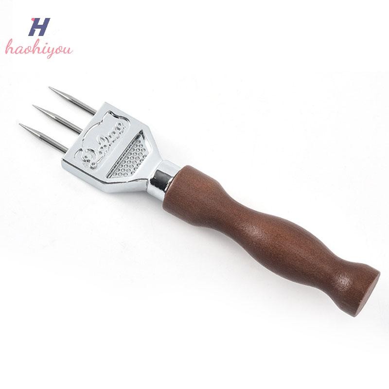<haohiyou> Ice Pick ชิปเปอร์น้ําแข็งที่ทนทานพร้อมที่จับไม้เนื้อแข็งสแตนเลสสามง่าม