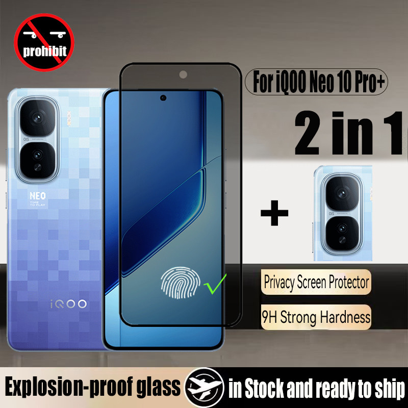 2 in 1 iQOO Neo10 Pro + Anti-spy กระจกนิรภัยปลดล็อครุ่นความเป็นส่วนตัวป้องกันหน้าจอสําหรับ VIVO iQOO Neo 10 Pro Plus Z9 Turbo Z9x 5G ฟิล์มป้องกันกระจกและกล้องเลนส์ฟิล์ม