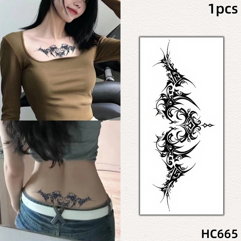 สีดําเพชรรูปแบบสักสาวเซ็กซี่กระดูกไหปลาร้าพืชสักสติกเกอร์รอยสักกันน้ํายาวนาน15วันสติกเกอร์ผิวชั่วคราวสักปลอม - รูปที่ 6