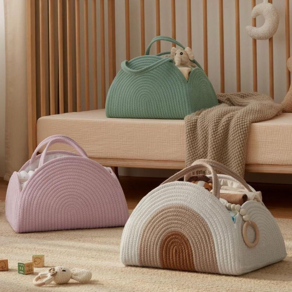 สวัสดี ที่เก็บผ้าอ้อมเด็ก, เชือกฝ้ายทอตะกร้าผ้าอ้อมแบบพกพา, กระเป๋าเก็บผ้าอ้อมสําหรับเด็กแรกเกิดความจุขนาดใหญ่ - รูปที่ 7