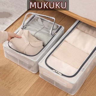 MUKUKU กล่องเก็บรองเท้าในรถ วางรองเท้าแบบพับได้ ความจุ60ซม. สีใส โครงเหล็ก กันฝุ่น-น้ำ พร้อมช่องแยกเตียง