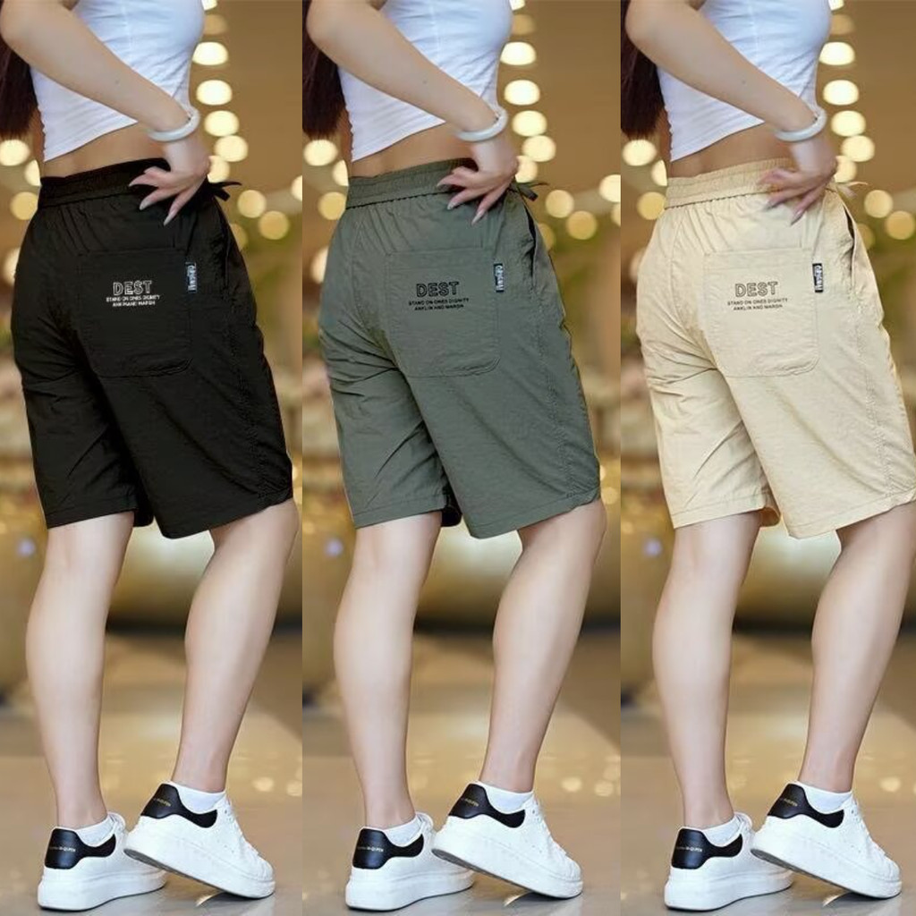 MANSTR กางเกงขาสั้นคาร์โก้ Unisex - สำหรับชายหาดและวิ่ง ผ้าแห้งเร็ว สีดำ/เขียว/ข้าวสาลี
