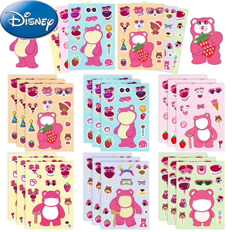 6/12sheets Disney Toy Story Cute Lotso Huggin Bear Puzzle Stickers Funny Kid Make a Face Decals Kid 