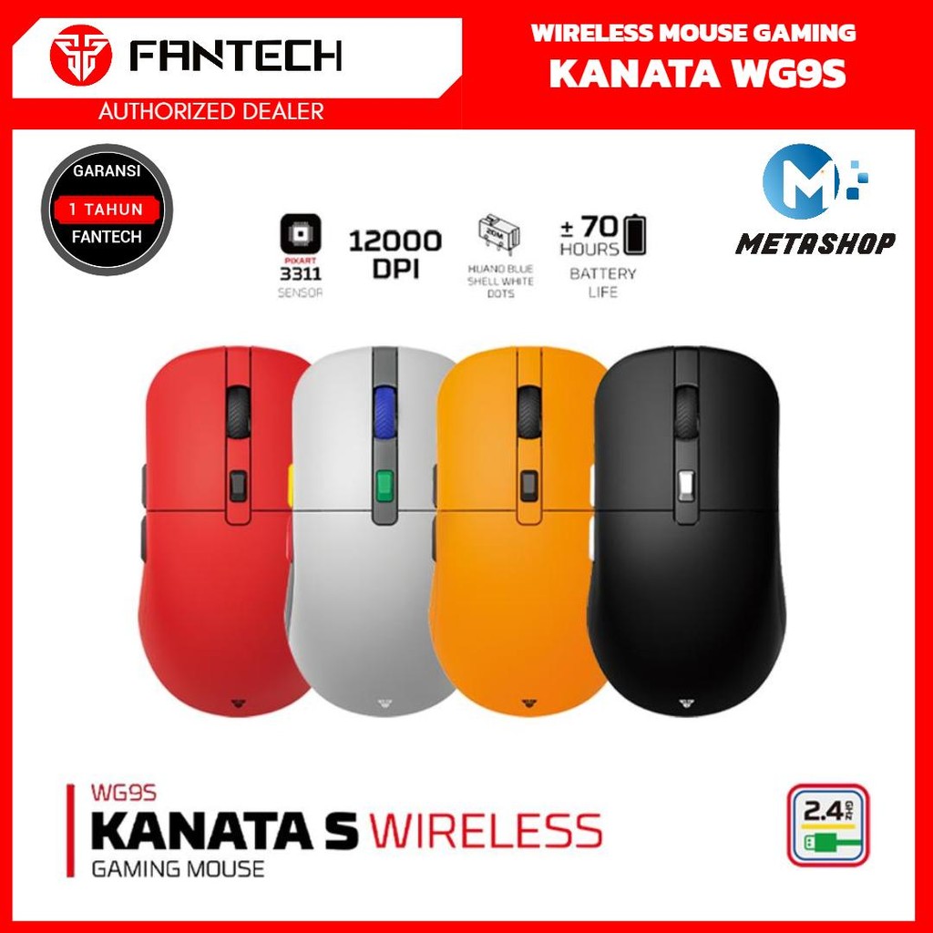 FANTECH KANATA WG9S การเชื่อมต่อคู่แบบมีสายและไร้สาย RGB Macro Gaming Mouse DPI 12,000
