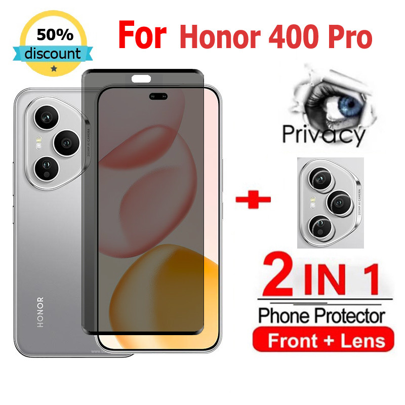 2 in 1 ฟิล์ม Honor 400 Pro Privacy ฟิล์มกระจกนิรภัยกันรอยหน้าจอ กันแอบมอง เพื่อความเป็นส่วนตัว สําหรับ Honor X9C X8C X7C X9b X9a X8b X7b X8a X7a X6a X50 X8 X9 400 200 100 90 70 50 Lite Pro 5G Pro ฟิล์มกันรอย ฟิล์มกล้อง