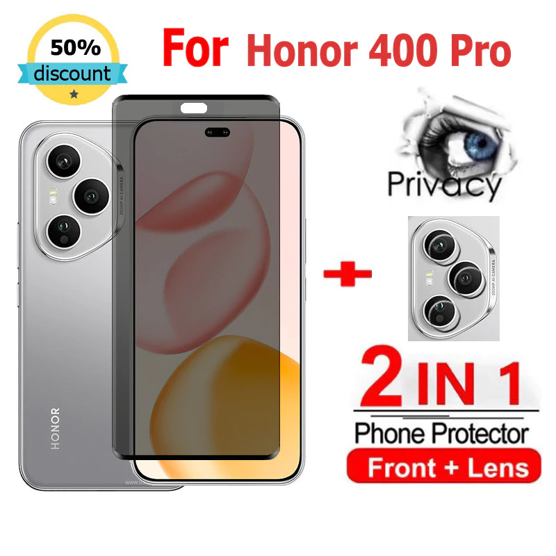 2 in 1 ฟิล์ม Honor 400 Pro Privacy ฟิล์มกระจกนิรภัยกันรอยหน้าจอ กันแอบมอง เพื่อความเป็นส่วนตัว สําหรับ Honor X9C X8C X7C X9b X9a X8b X7b X8a X7a X6a X50 X8 X9 400 200 100 90 70 50 Lite Pro 5G Pro ฟิล์มกันรอย กล้อง