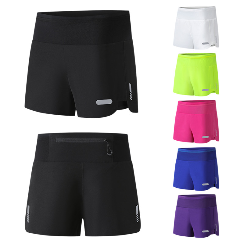 mvp sport กางเกงวิ่งมาราธอน 2-in-1 โลโก้เรืองแสง กางเกงวอร์ม กระเป๋าซิปทั้ง 2 ข้าง กางเกงขาสั้นแห้งไว