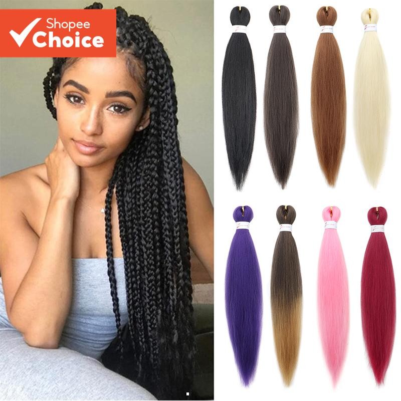 20 นิ้วสังเคราะห์ Simple Giant Braid Pre ยืดถักผม Extensions Simple โครเชต์ถักผม Bundles Yaki ตรง Ombre กล่องสังเคราะห์แอฟริกัน Braids