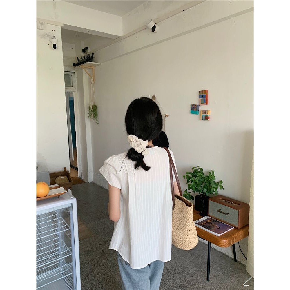 Veewink พร้อมส่งจากกทม เสื้อลําลองเสื้อเย็บผ้าด้านหน้าผูกธรรมดาสําหรับผู้หญิง สวย น่ารัก ใส่แล้วหุ่นสวย - รูปที่ 4