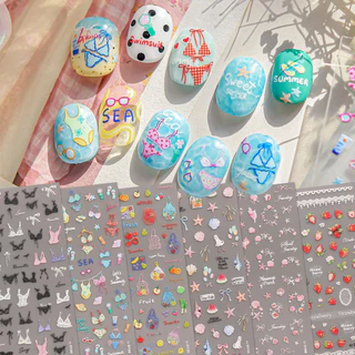 HAMA เล็บนูนสติกเกอร์เล็บขายส่งฤดูร้อน Ocean Beach Shells ผลไม้สตรอเบอร์รี่ Apple เด็กตกแต่งเล็บสติกเกอร์ Decals