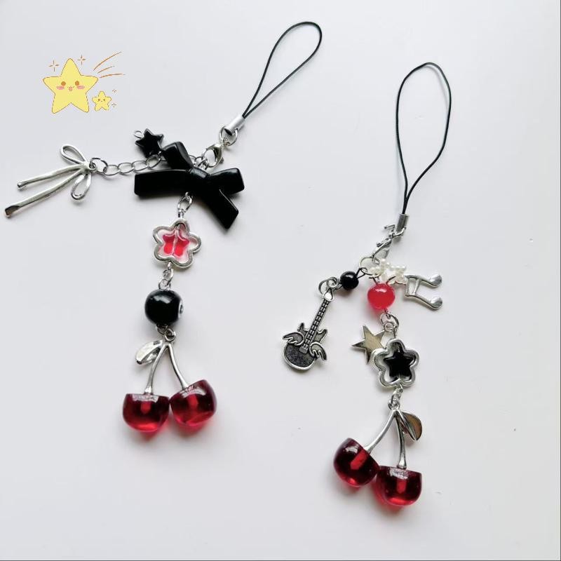 [JBTH] 1 ชิ้น Charms Red Cherry Bow โทรศัพท์ Chain Key แหวน Y2K กระเป๋าจี้พวงกุญแจอุปกรณ์เสริมแฟนของขวัญ [JB]