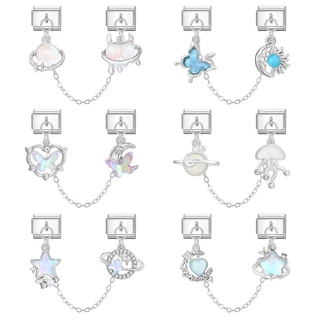 (สไตล์เสน่ห์) คู่ที่มีสีสันผีเสื้อหัวใจอิตาลีเสน่ห์สร้อยข้อมือพอดี9มิลลิเมตรสร้อยข้อมือสแตนเลส ทําเอง เครื่องประดับทําอุปกรณ์ย้อนยุคบุคลิกภาพโมดูลสร้อยข้อ