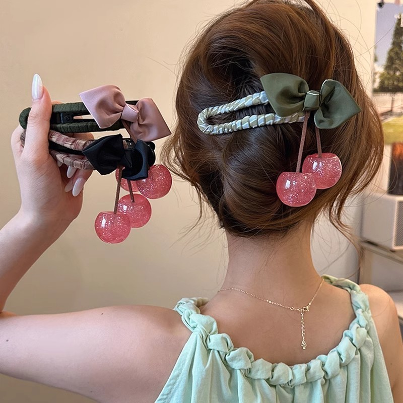 ใหม่สไตล์ Bowknot เชอร์รี่คลิปผมหญิงกลับหัว Duckbill คลิปขนาดใหญ่ One-piece คลิปอารมณ์ High-end อุปกรณ์เสริมผม F