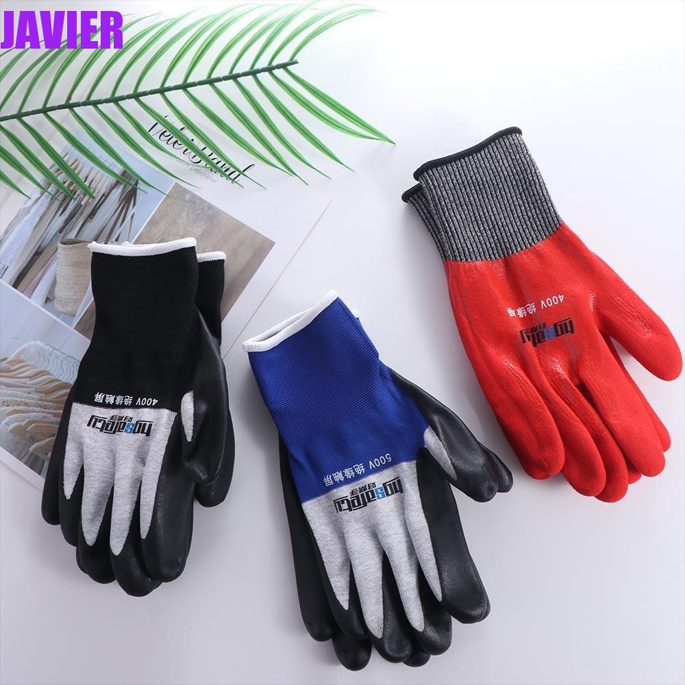JAVIER ถุงมือฉนวนไฟฟ้า, กันน้ํามันแบบมีแรงดันไฟฟ้า 400V/500V ถุงมือป้องกันไฟฟ้า, ไนไตรล์นิรภัยอเนกปร