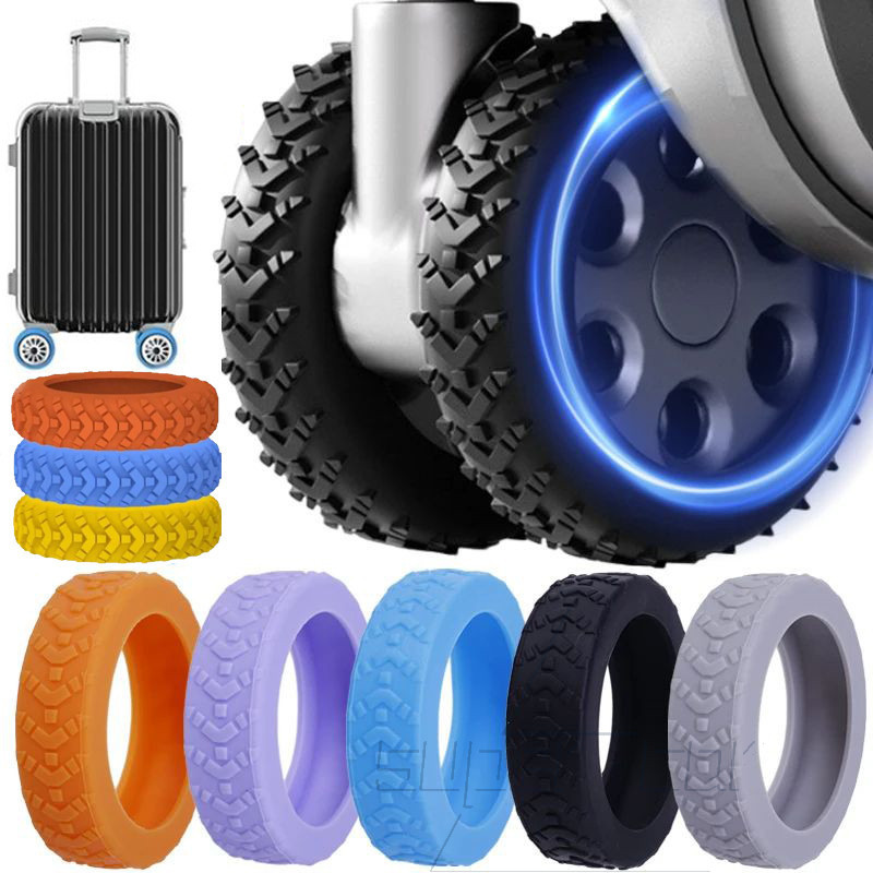 ผ้าคลุมล้อรถเข็นเงียบ4ชิ้น,ตัวป้องกันลูกกลิ้งกระเป๋ายางหนา,ปลอกล้อลดเสียงรบกวนสําหรับกระเป๋าเดินทาง,อุปกรณ์เสริมที่ส