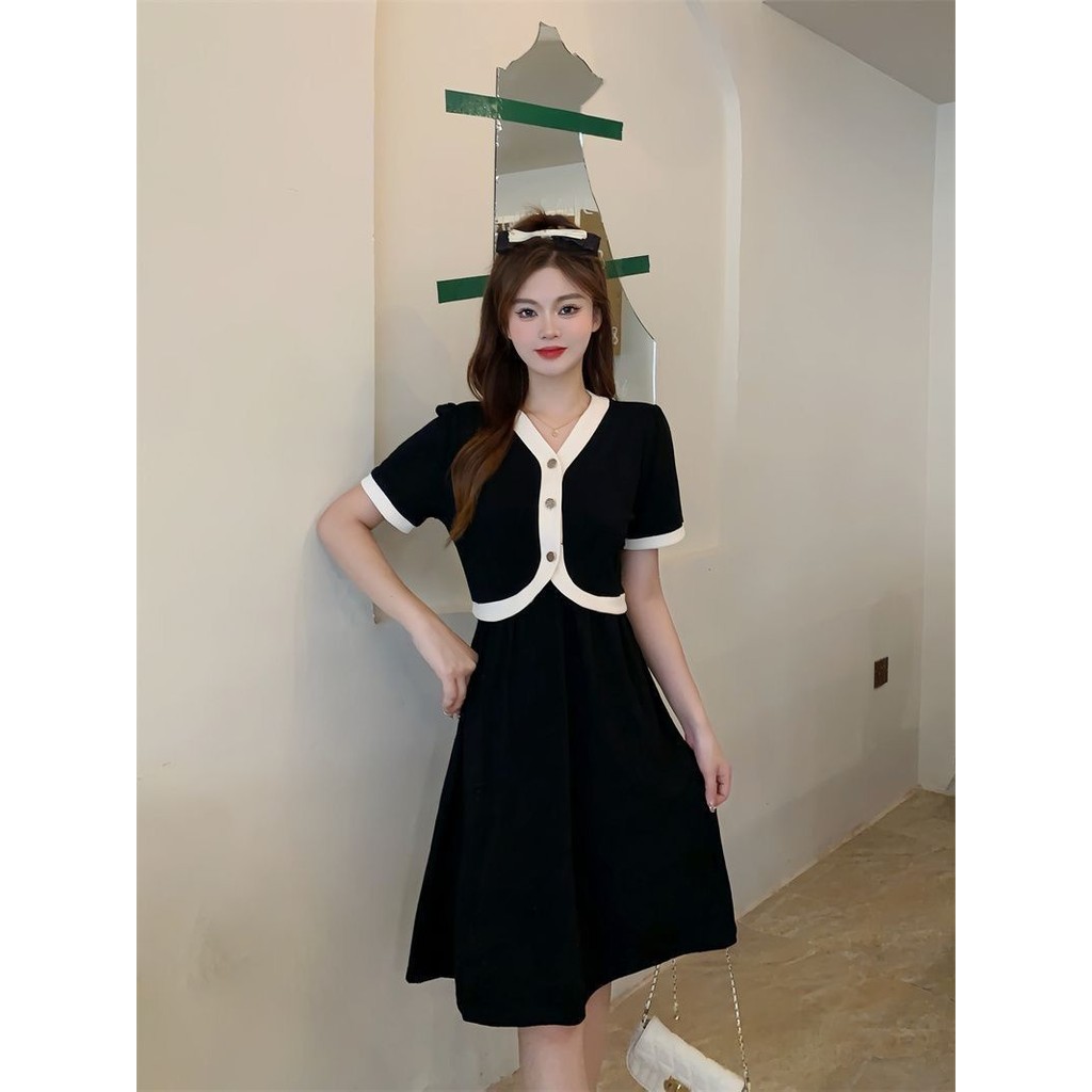 ชุดแฟชั่นผู้หญิงแขนสั้นเอวสูงสำหรับฤดูร้อน ขนาดใหญ่ กลิ่นหอม แบบมิดิ - รูปที่ 4