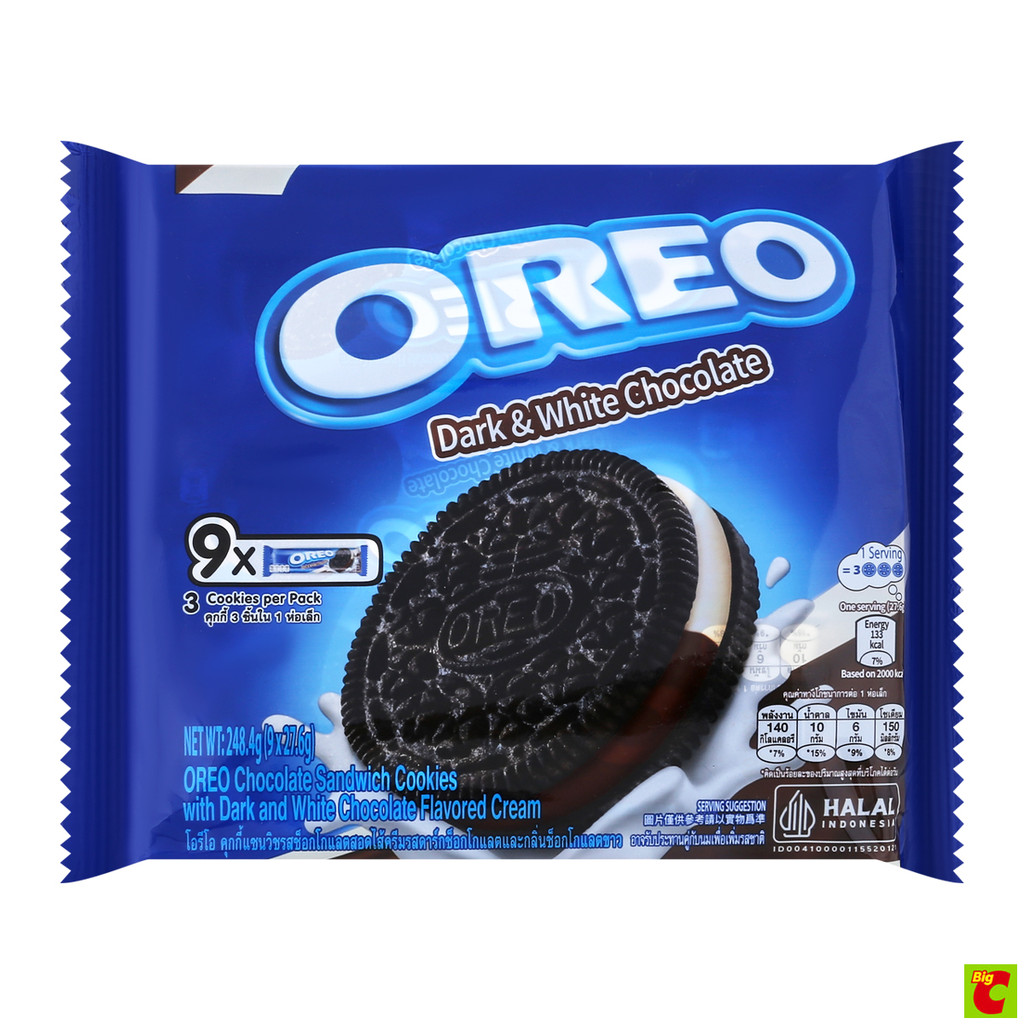 โอรีโอ คุกกี้แซนด์วิชรสช็อกโกแลตสอดไส้ครีมรสดาร์กช็อกโกแลตและกลิ่นช็อกโกแลตขาว 27.6 ก. แพ็ค 9