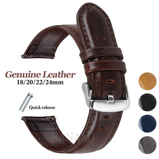 สายนาฬิกาหนังแท้ 18 มม.20 มม.22 มม.24 มม. Quick Release Universal Crazy Horse Cowhide นาฬิกาผู้ชายผู้หญิงธุรกิจสร้อยข้อมือสําหรับ Seiko สําหรับ Smartwatch