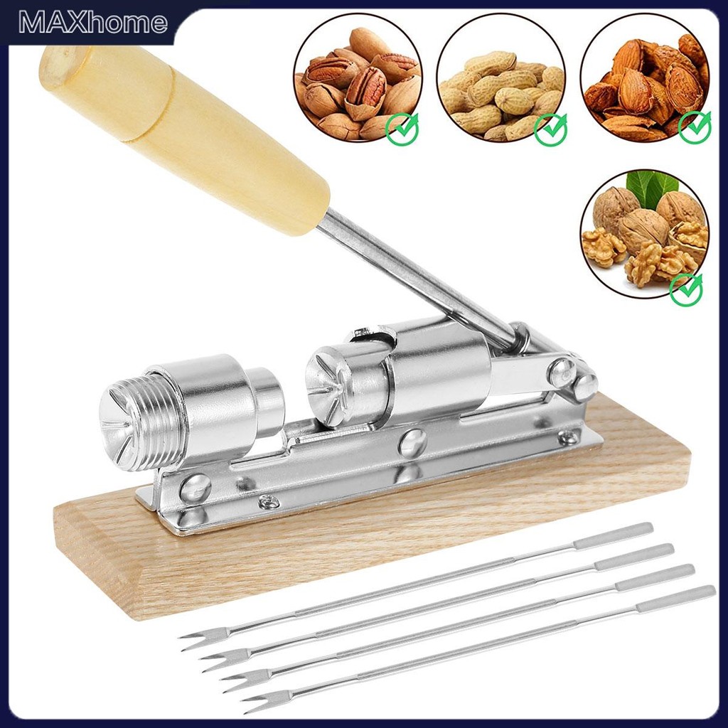 Pecan Nut Cracker เครื่องมือสําหรับการแตกร้าวง่าย Heavy Duty Nut Sheller ที่จับฐานไม้ปรับ Nut Cracke