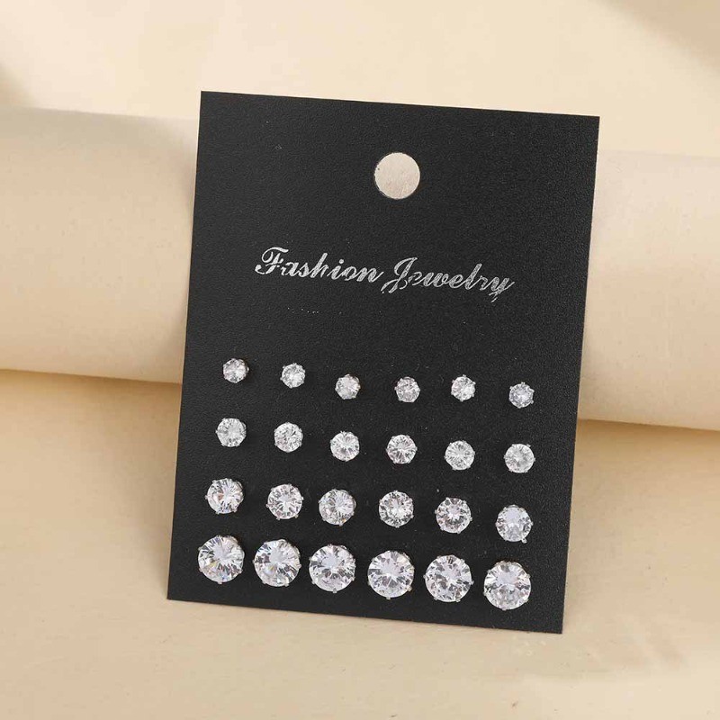 ชุดต่างหู Bling Zircon Studs 24 ชิ้น สำหรับผู้หญิง