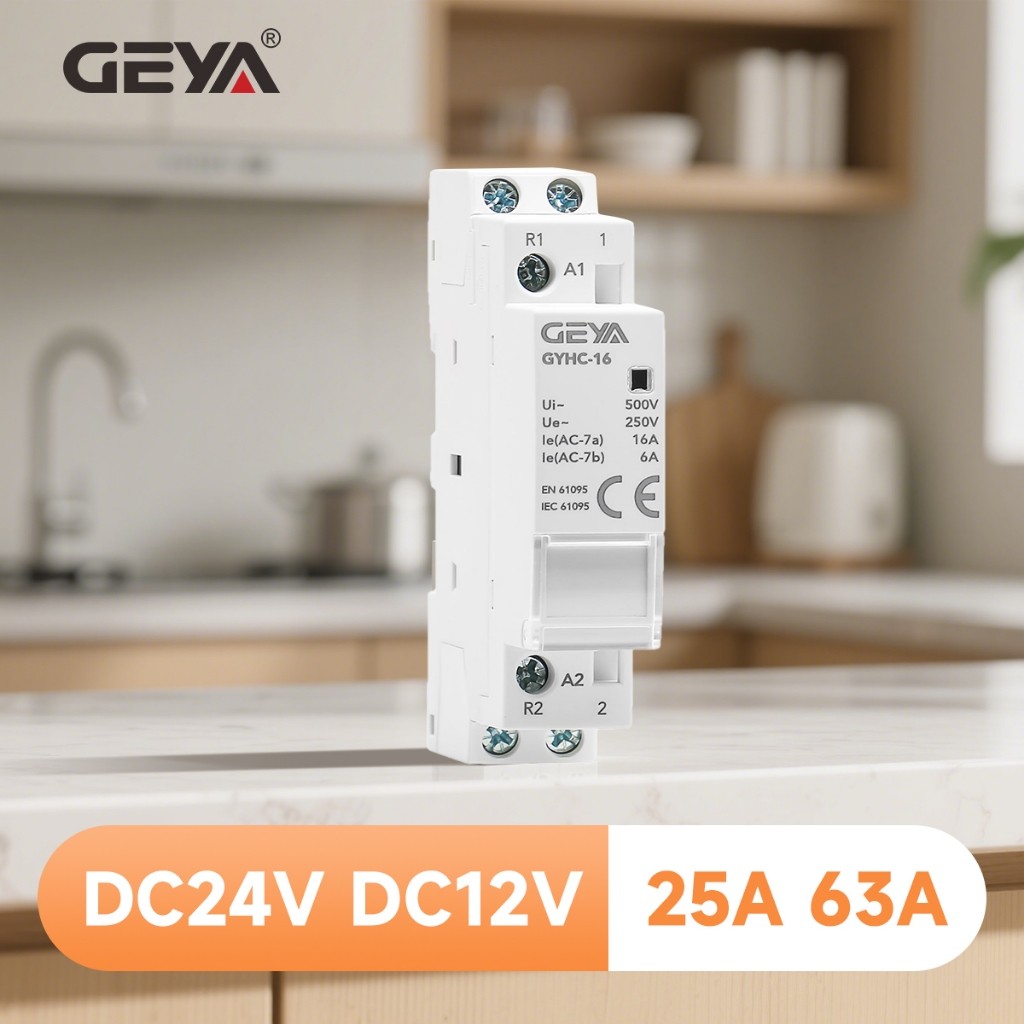 GEYA ในครัวเรือน Modular DC GYHC คอนแทค DC12V DC24V 25/63A 2NC 2NO 1NO1NC 50/60Hz Din Rail