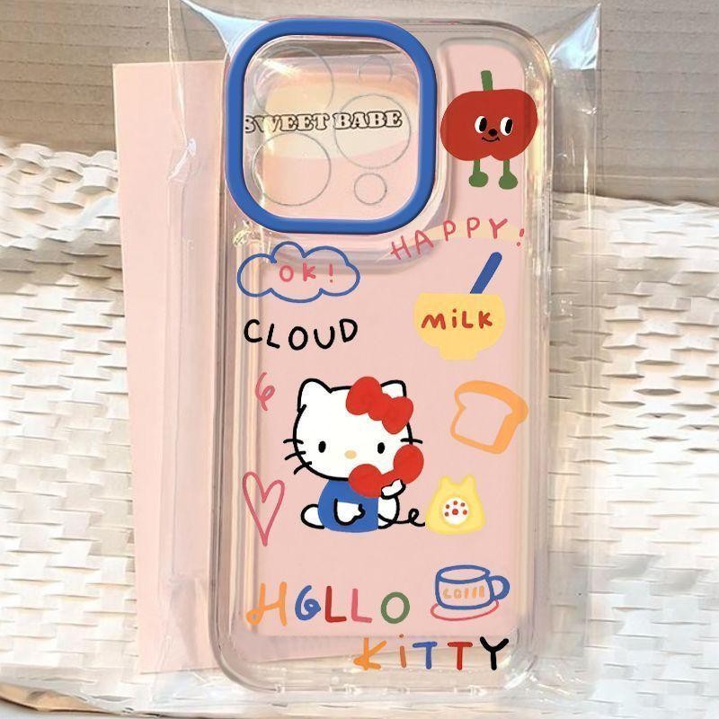 กรอบสีฟ้าโทรLittle Hello KittyสําหรับOppo A98 A15 A78 A76 A16K A55 A38 A16 A1K A74 A57 A58 A31 A52 A